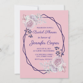 Lila geometrisches Brautparty für rosa Peonies Einladung