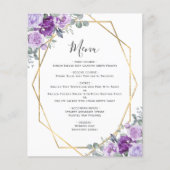 Lila geometrisches Hochzeitsmenü für Floral Gold (Vorderseite)