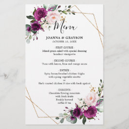 Lila geometrisches Hochzeitsmenü für Pflaumenpinse