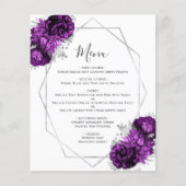 Lila, geometrisches Hochzeitsmenü mit Floral Silve (Vorderseite)