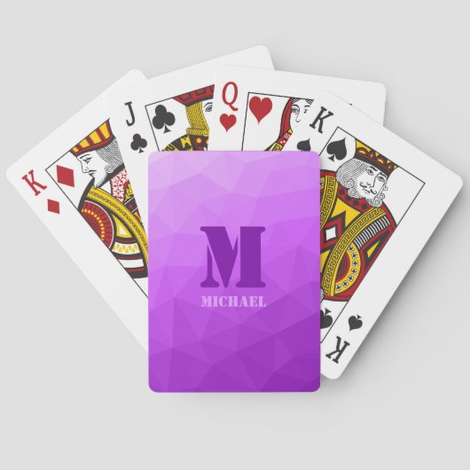 Lila geometrisches Maschenmuster Monogramm Spielkarten (Rückseite)