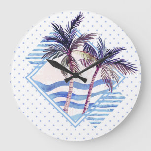 Lila geometrisches Muster für Wasserfarben Große Wanduhr