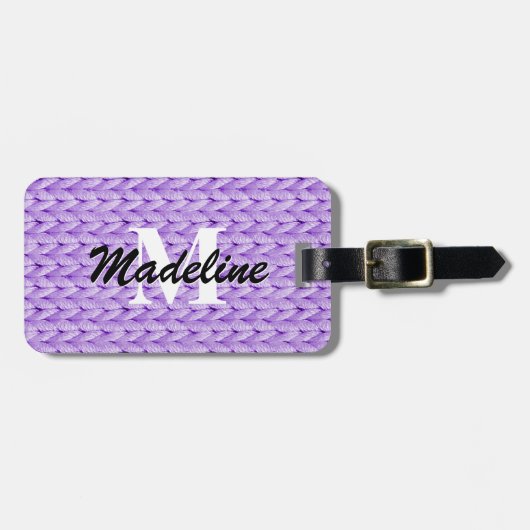 Lila Gepäckanhänger + Name, Monogramm (Vorderseite horizontal)