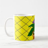 Lila gepunktete Blume mit Sprichwort Kaffeetasse (Links)