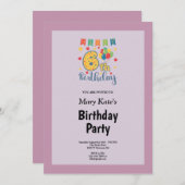 Lila Gerahmte 6. Geburtstagsparty Einladung (Vorne/Hinten)