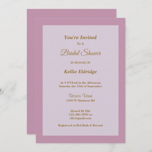 Lila Gerahmte Brautdusche Einladung (Vorne/Hinten)