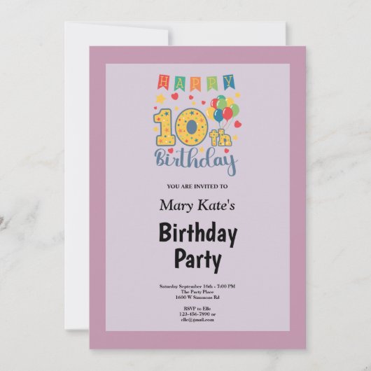 Lila Gerahmte Geburtstagsparty Einladung (Vorderseite)