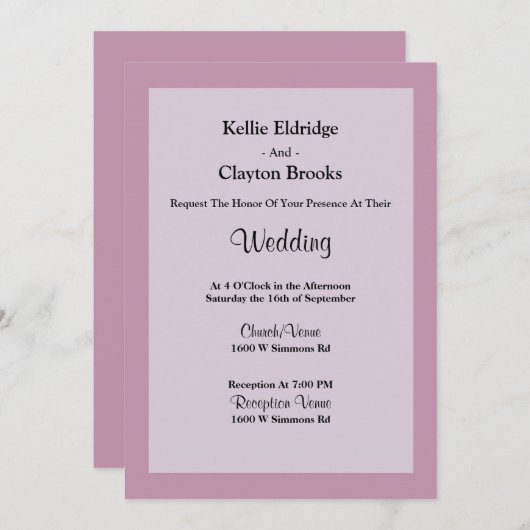 Lila Gerahmte Hochzeitseinladung Einladung (Vorne/Hinten)