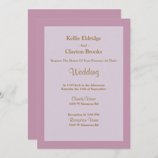 Lila Gerahmte Hochzeitseinladung Einladung (Vorne/Hinten)