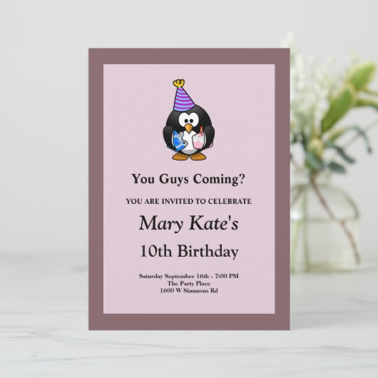 Lila/Gerahmte Sonntagsparty Einladung (Stehend Vorderseite)