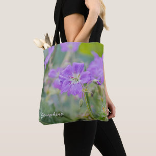 Lila-Geranien-Wildblumenfoto mit individuellem Nam Tasche