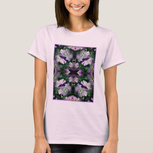 Lila Geranium-Blume multipliziert Abstrakt T-Shirt (Vorderseite)