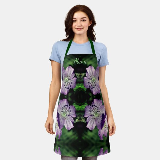 Lila Geranium Blume Pair Personalisiert Schürze (Getragen)