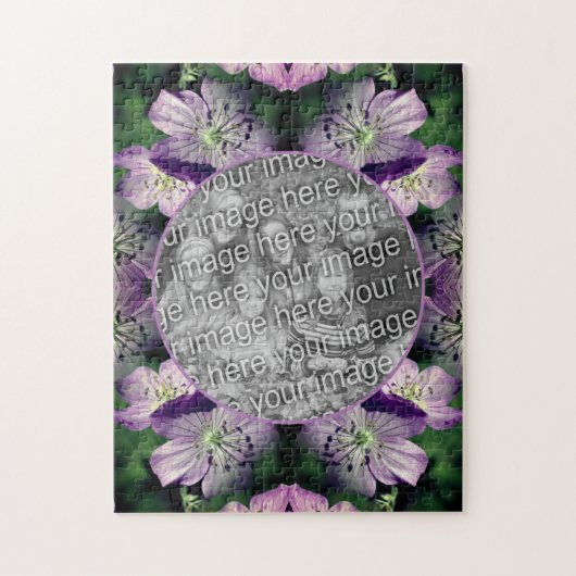 Lila Geranium Blume Rahmen hinzufügen Ihr Foto Puzzle (Vertikal)