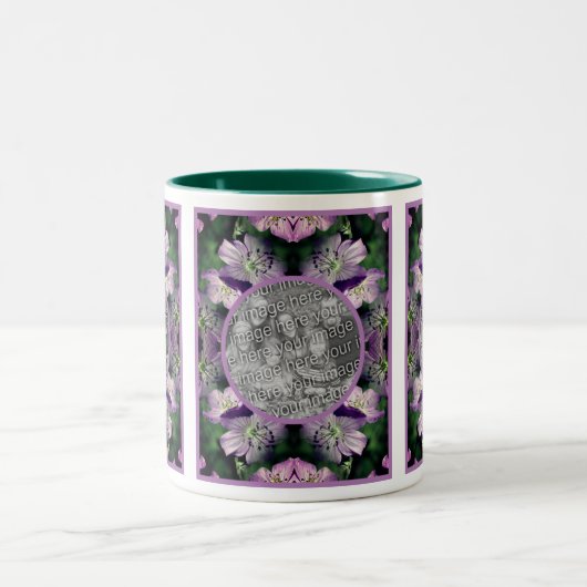 Lila Geranium Blume Rahmen hinzufügen Ihr Foto Zweifarbige Tasse (Mittel)