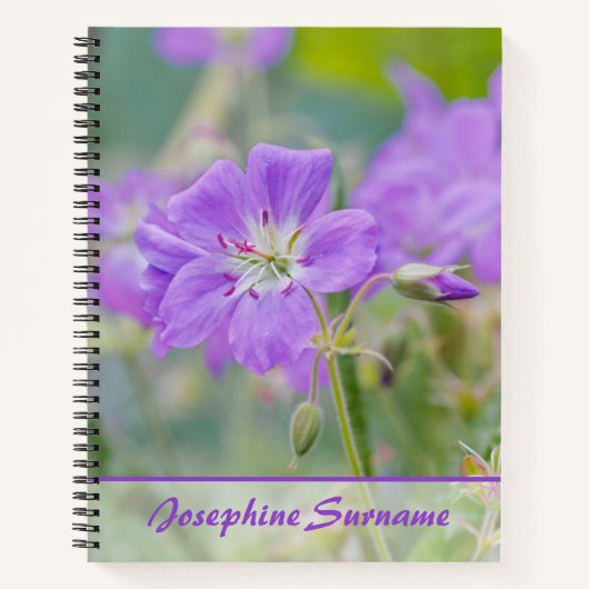 Lila Geranium Wildblume Foto Individuelle Name Notizblock (Vorderseite)
