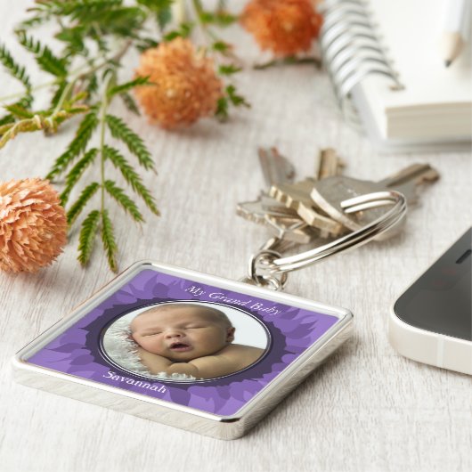 Lila Gerber Daisy Baby Foto Key Chain Schlüsselanhänger (Seite)