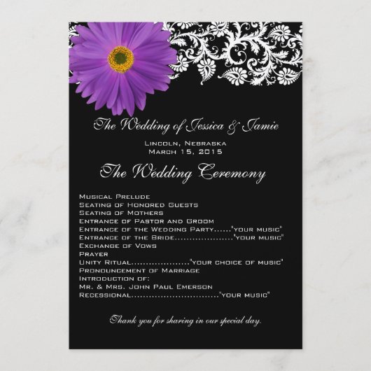 Lila Gerber Daisy Floral Wedding Program Programm (Vorderseite)