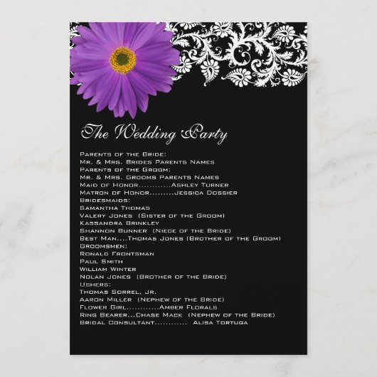 Lila Gerber Daisy Floral Wedding Program Programm (Rückseite)