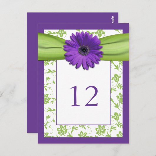 Lila Gerber Daisy Green Damask Tischnummer Card (Vorne/Hinten)