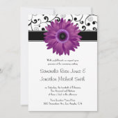 Lila Gerbera Daisy Black Scroll Design Hochzeit Einladung (Vorderseite)