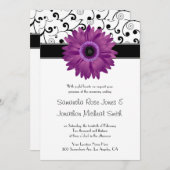 Lila Gerbera Daisy Black Scroll Design Hochzeit Einladung (Vorne/Hinten)