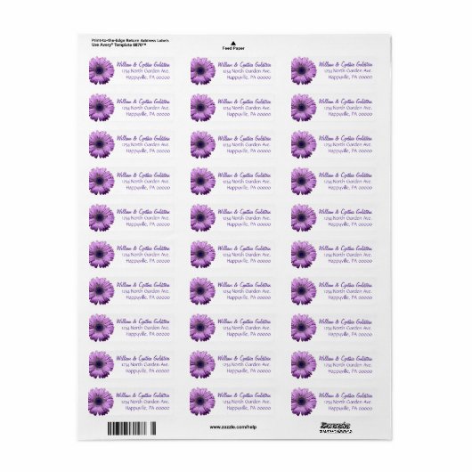 Lila Gerbera Daisy Custom Address Labels (Vorne)