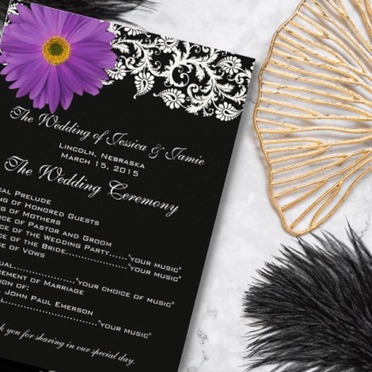 Lila Gerbera-Margerite Florale Hochzeitsprogramm Programm