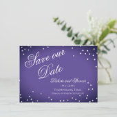 Lila Gerettet Datum | Chic Violet Silver Confetti Save The Date (Stehend Vorderseite)