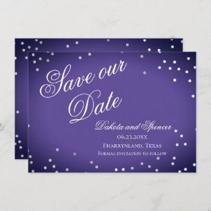 Lila Gerettet Datum   Chic Violet Silver Confetti Save The Date