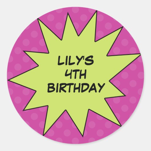 Lila Gerettet Tag Superhero Custom Geburtstag Runder Aufkleber (Vorderseite)