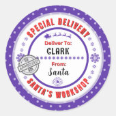 Lila Geschenketikett Santa-to-Child Runder Aufkleber (Vorderseite)