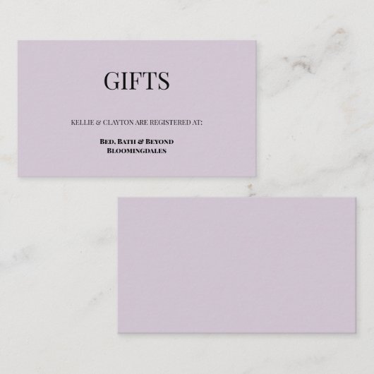 Lila Geschenkregisterkarte Begleitkarte (Vorne/Hinten)