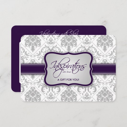 Lila Geschenkzertifikat "Grau Damask" und "Eggplan (Vorne/Hinten)