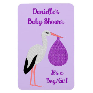 Lila geschlechtsneutrale Baby-Storch-Baby-Party Magnet