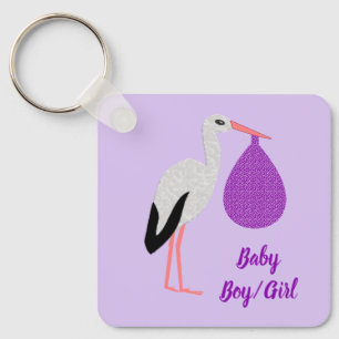 Lila geschlechtsneutrale Baby-Storch-Baby-Party Schlüsselanhänger