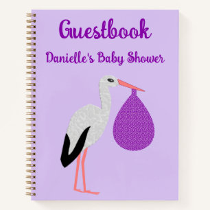 Lila geschlechtsneutrale Baby-Storch-Babyparty Notizblock