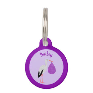 Lila geschlechtsneutrale Baby-Storch-Design Haustiermarke
