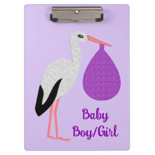 Lila geschlechtsneutrale Baby-Storch-Design Klemmbrett