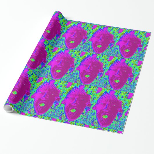 lila Gesicht auf grünem Papier Geschenkpapier (Ungerollt)