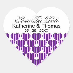 Lila gestreifte Herzen Save the Date Sticker