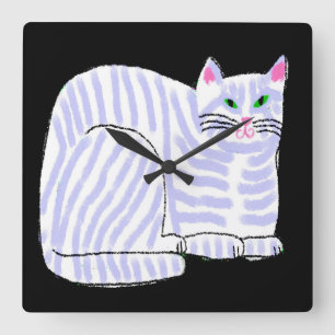 Lila gestreifte Katze Abstrakt Art Quadratische Wanduhr