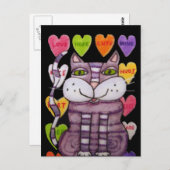 Lila gestreifte katzengrüne Augen Bright Candy Hea Postkarte (Vorne/Hinten)