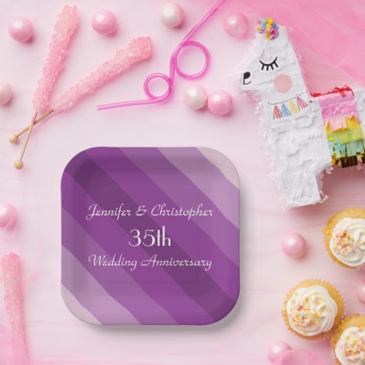 Lila gestreifte Teller, 35. Hochzeitstag Pappteller (Party)