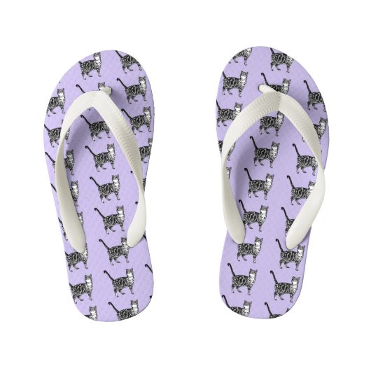 Lila gestreiftes Tabby Cat Beach Flip Flops Thongs Kinderbadesandalen (Fußbett)