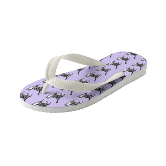 Lila gestreiftes Tabby Cat Beach Flip Flops Thongs Kinderbadesandalen (Schrägansicht)