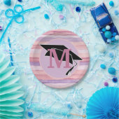 Lila gestrichelte Pink-Graduierungskappe Monogramm Pappteller (Party)