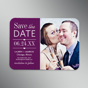 Lila geteilte Panel-Foto-Hochzeitseinladung Magnet