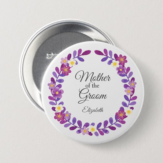 Lila / gewebter Blumentraum Mutter des Grooms Button (Vorne & Hinten)