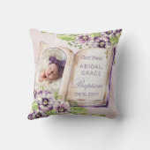 Lila gewebtes Foto Einzigartiges Taufen Keepake Kissen (Rückseite)